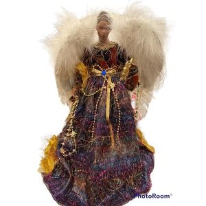 Kurt Adler African American Angel Tree Topper with Multi-Colored Dress